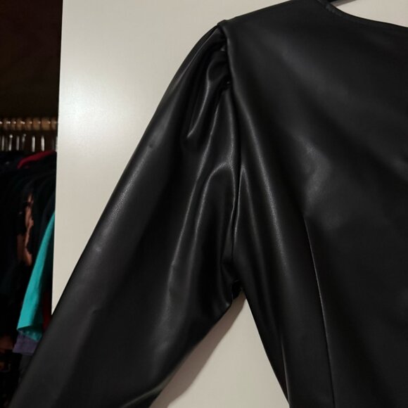 Nissa V-Neck Black Faux Leather Dress (L) NWT - Picture 8 of 9